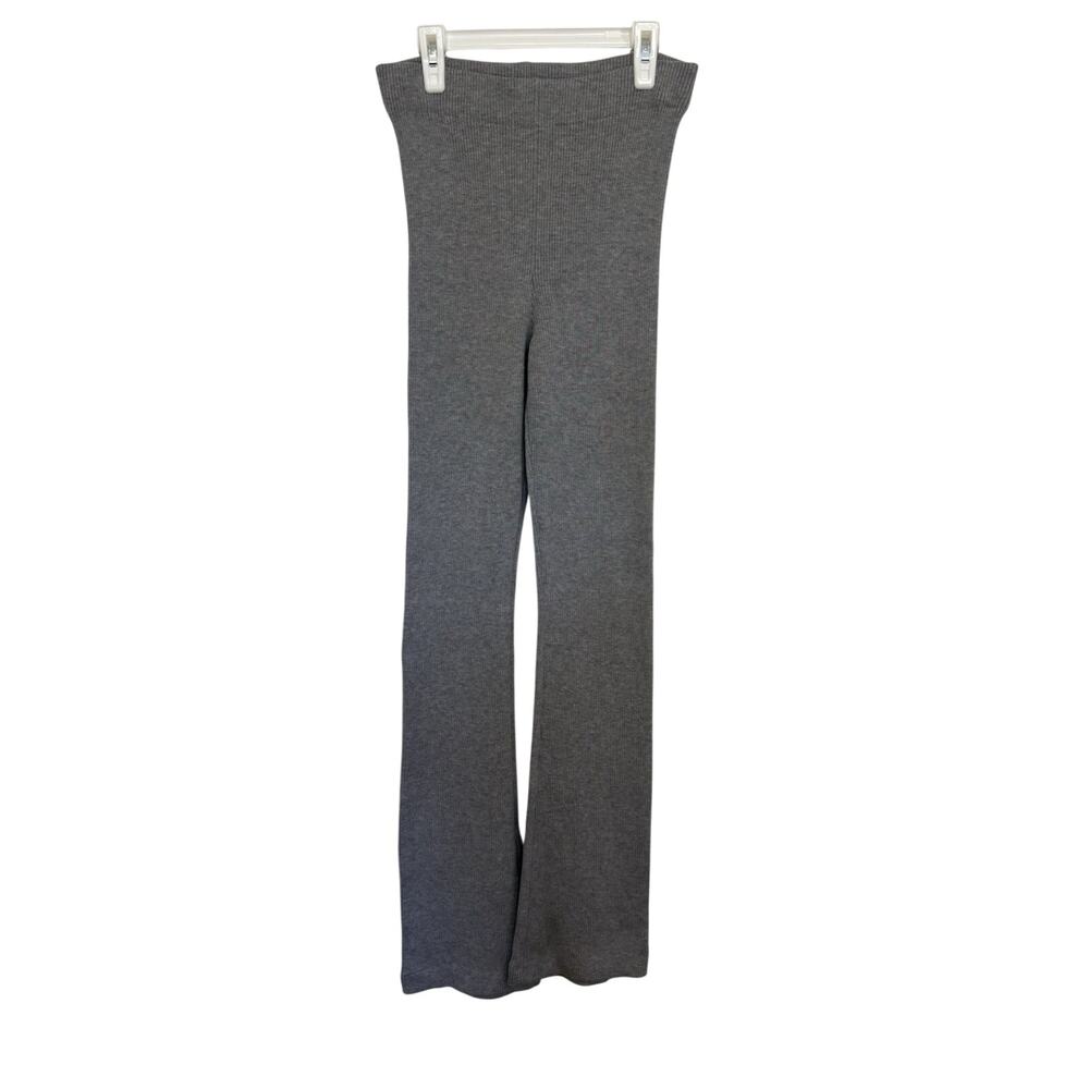 Zara Gray Rib Knit Pull On Flare Pants Medium 32” Loungewear